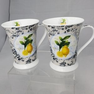 Pimpernel International England Lemon Orange Footed Fine Porcelain Coffee Mugs 2